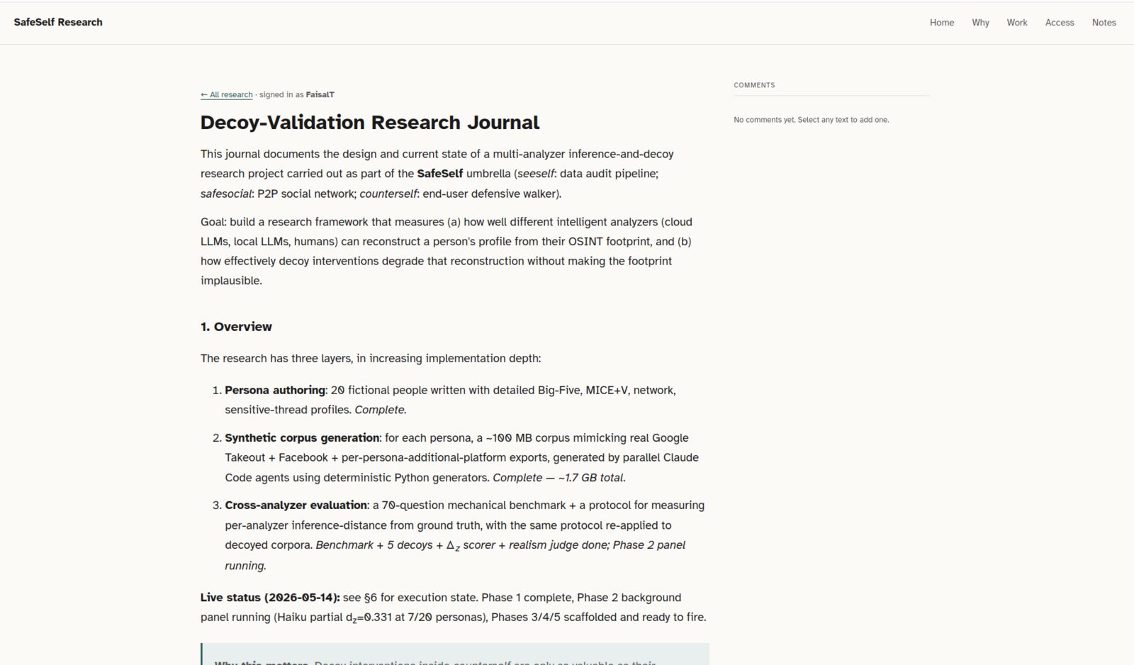 SafeSelf Research — the decoy-validation research journal
